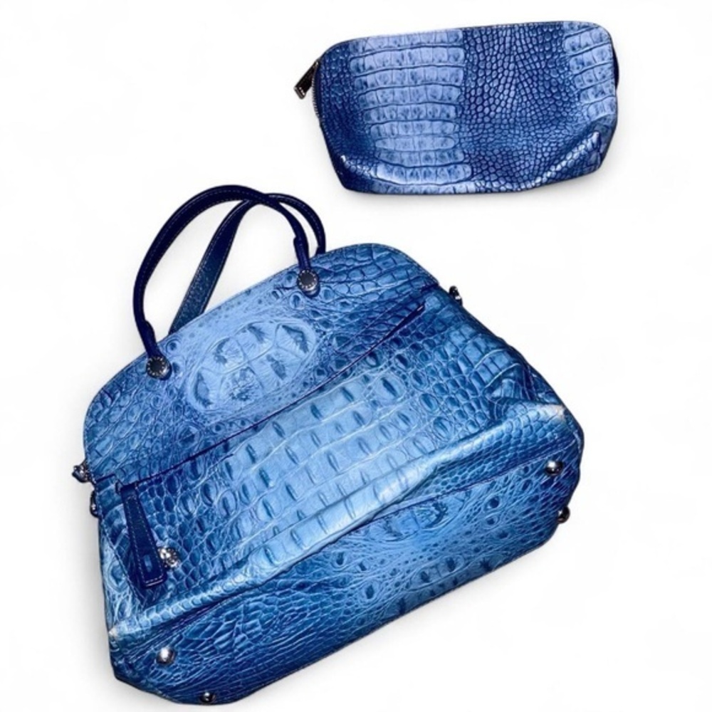 FURLA Piper Blue Leather Crocodile Embossed Bag